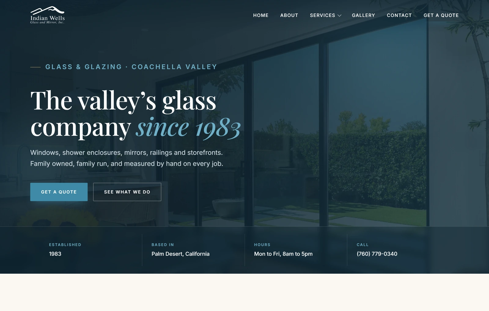Indian Wells Glass & Mirror website after Mission Hub